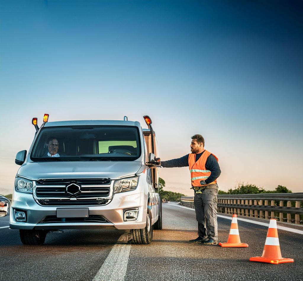 an image of a professional towing truck on a highway